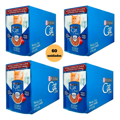 CAT CHOW CASTRADOS CARNE AO MOLHO 60un