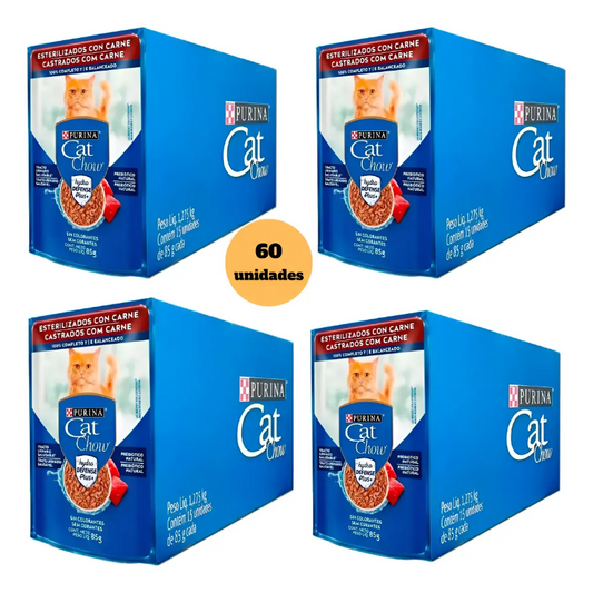 CAT CHOW CASTRADOS CARNE AO MOLHO 60un