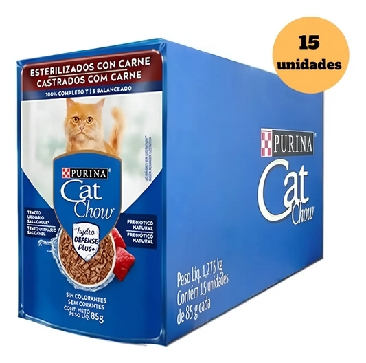 CAT CHOW CASTRADOS CARNE AO MOLHO 15un