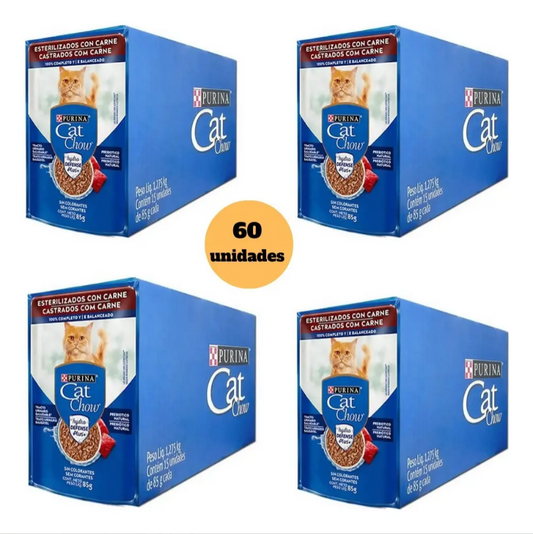 CAT CHOW ADULTOS CARNE AO MOLHO 60un