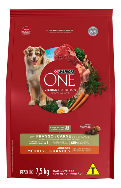ONE CÃO ADULTO MÉDIOS E GRANDES FRANGO & CARNE 7,5KG