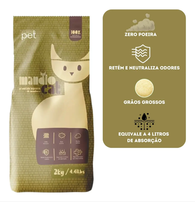 MANDIOCAT 2KG 6un - AREIA HIGIENICA
