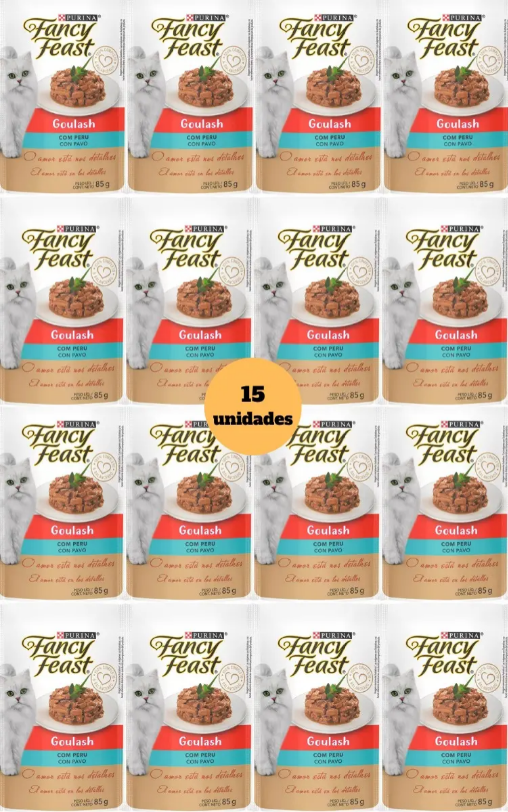 Ração Úmida Fancy Feast Gatos Adultos Goulash Peru – Caixa com 15