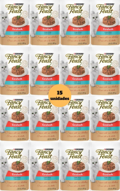 Ração Úmida Fancy Feast Gatos Adultos Goulash Peru – Caixa com 15