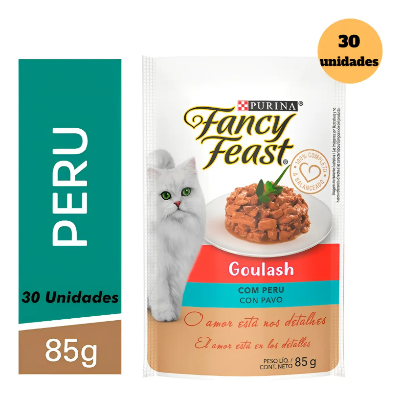 Ração Úmida Fancy Feast Gatos Adultos Goulash Peru – Caixa com 30
