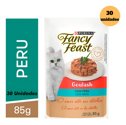 Ração Úmida Fancy Feast Gatos Adultos Goulash Peru – Caixa com 30